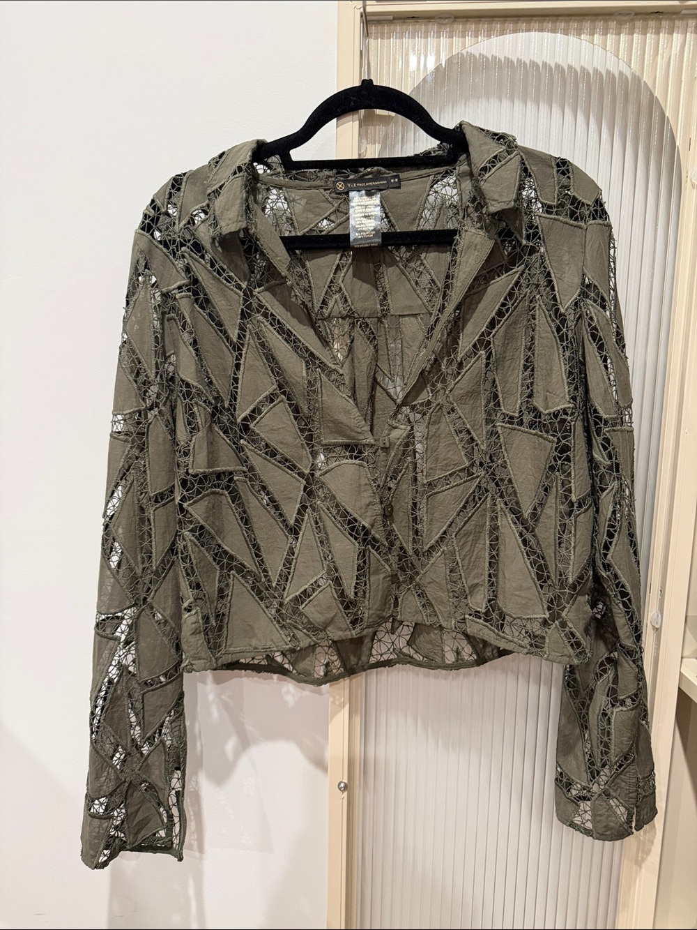 Vix Paula Hermanny Olive Lace Overlay Top sz M